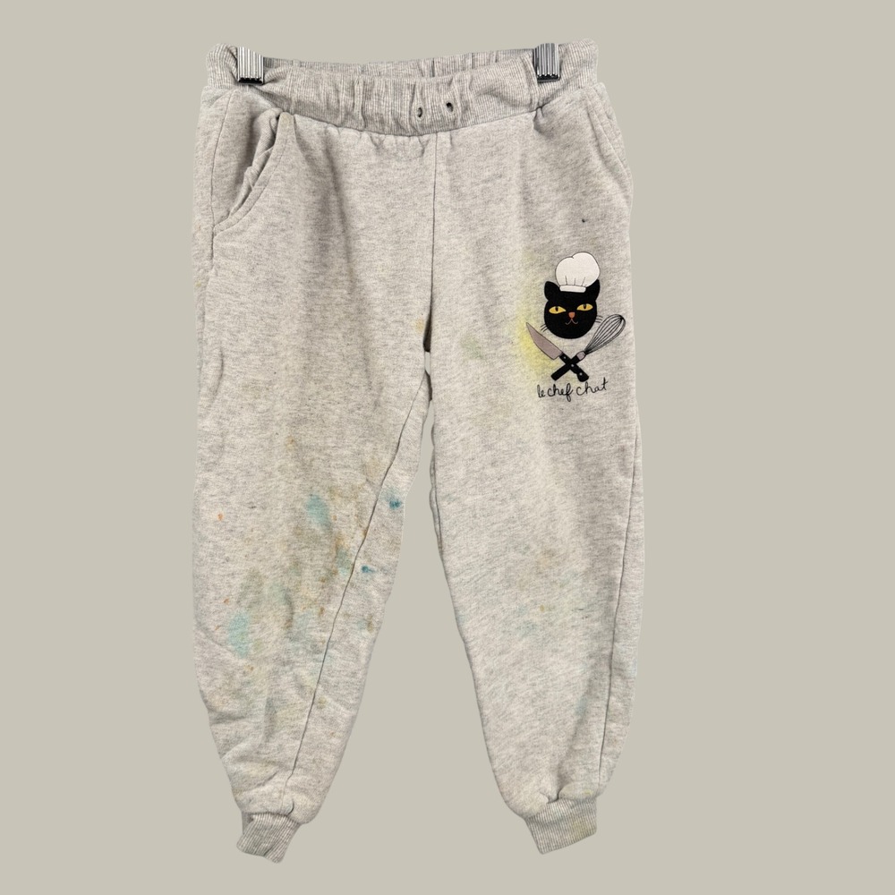 Mini Rodini Sweatpants 5-7 Year Grey Organic Cotton Chef Chat Cat Play / Fair
